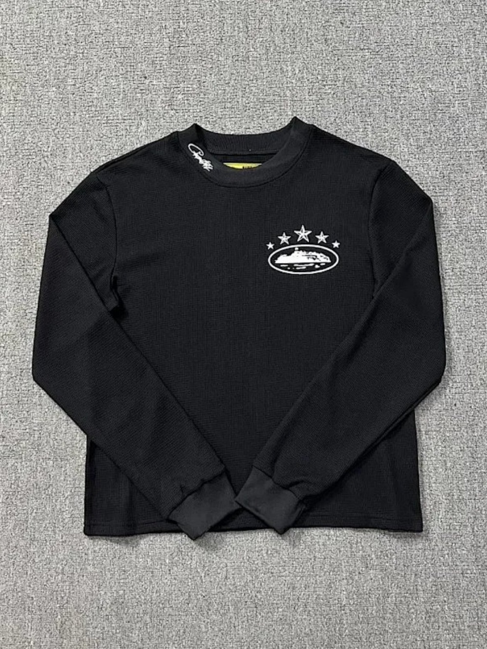 Corteiz Black Crewneck Graphic Thermal Sweater
